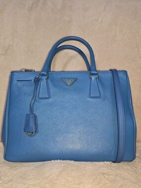 Prada Saffiano Lux Galleria Double Zip Tote Bag Blue